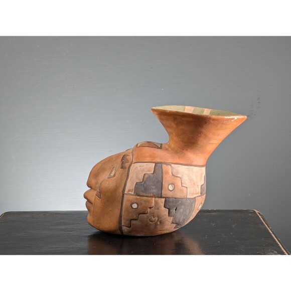 Oscar Mendoza JuJuy Pottery head Vase, Handmade Realistic Face Effigy Vessel - Picture 5 of 16